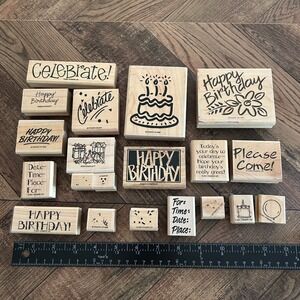 Stampin Up Birthday Celebration Wood Rubber Stamp Lot 20pc Scrapbook Card Craft